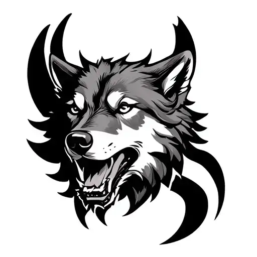 Side Facing Howling Wolf Under A Alfa Symbol Tattoo Design