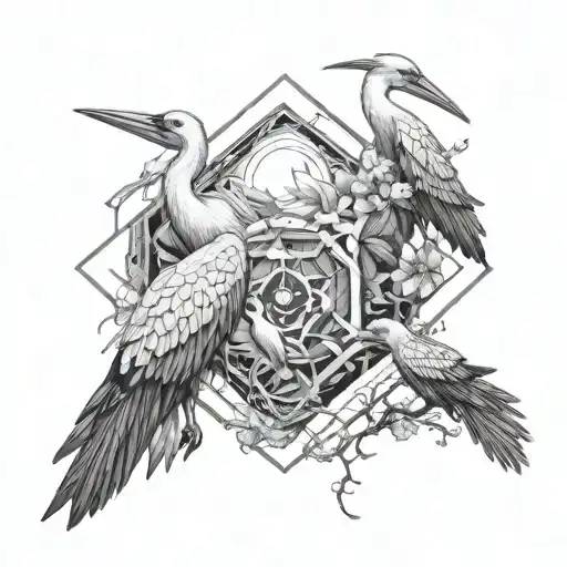 Hexagon Connected With Storks And In The Hexagonal Mythical Creatures