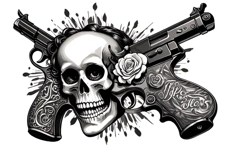 Pin Up Doll Skull Guns