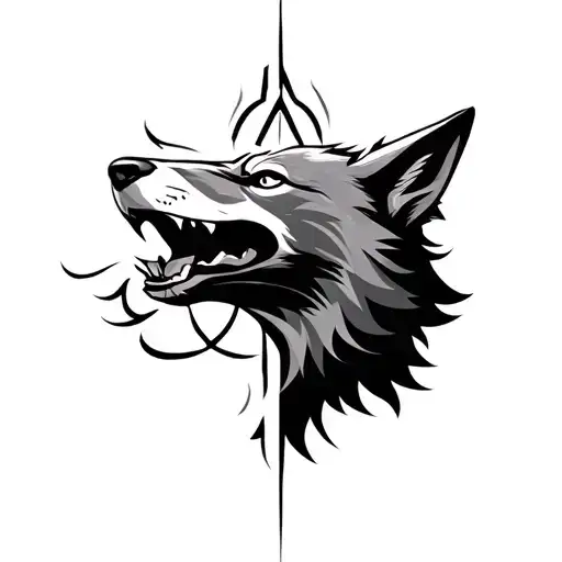 Howling Wolf Face And Alfa Symbol Outside The Face