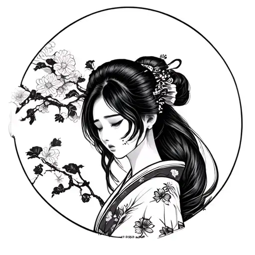 Japanese Lady Sad Face Traditional