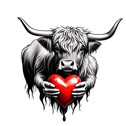 Highland Cow Holding A Heart