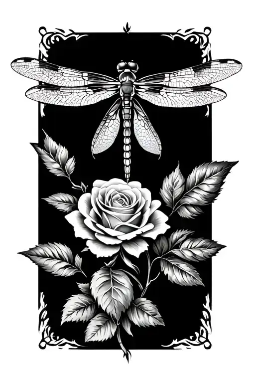 Dragonfly And Rose Flower