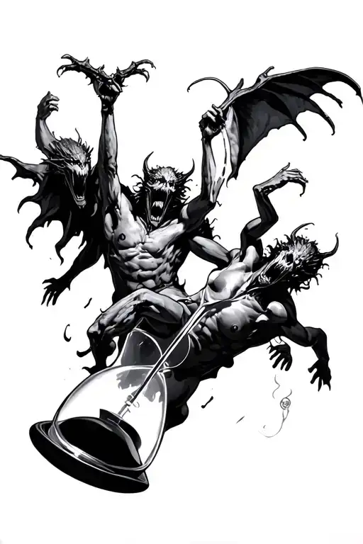 Demons Chasing A Soul With An Hour Glass
