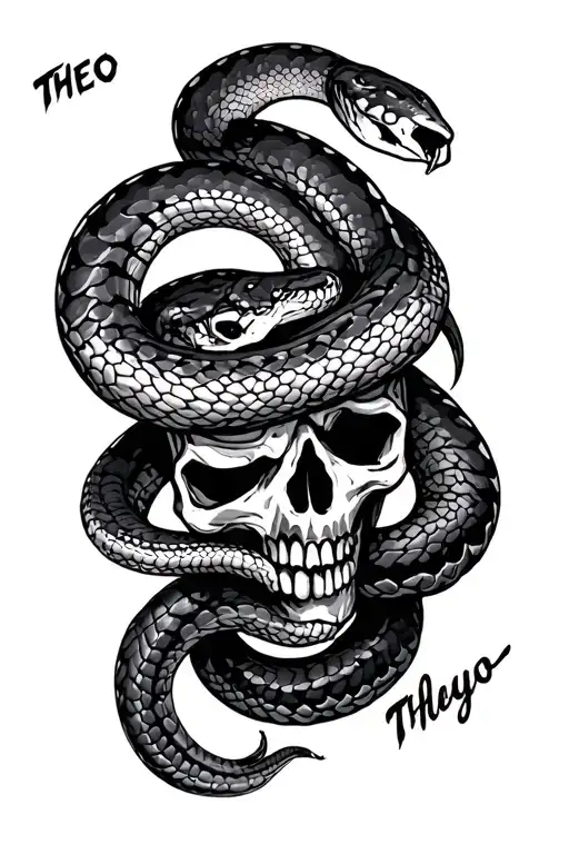 Boys Name Written As Theo And Add Snakes And Skulls
