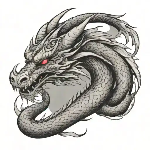 Dragon Facing Down Curled Tail