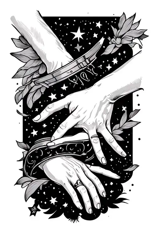 A Tattoo Keeping The Stars And Adding A Feminine Hand And A Male Hand That Sits