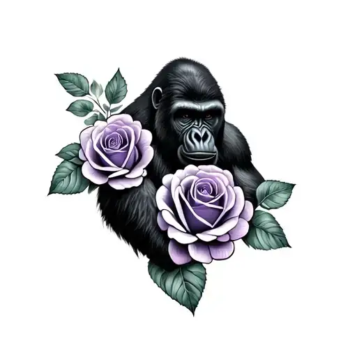 Gorilla And Violet Roses