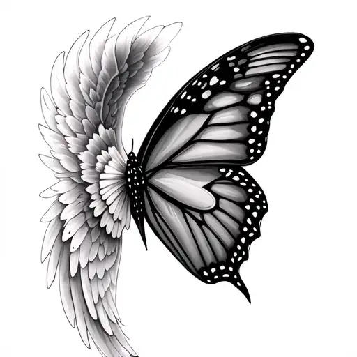Half Monarch Butterfly Wing Half Angel Wing