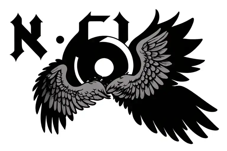 Wings And A Circle With A Few Lettering As A Blackwork Tatoo