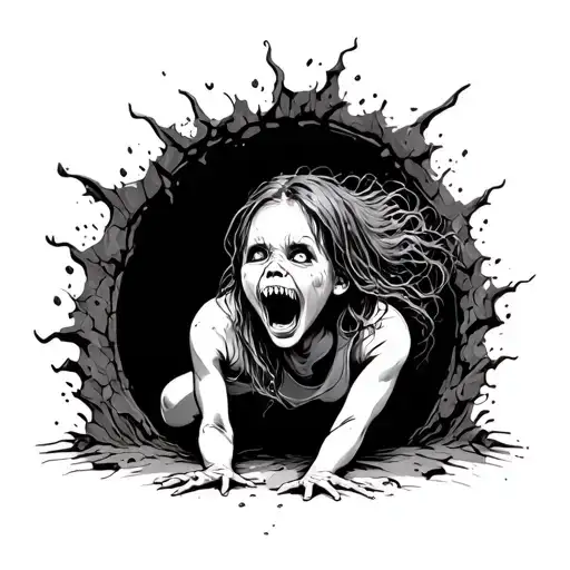 Screaming Girl Crawling Out Of Hole