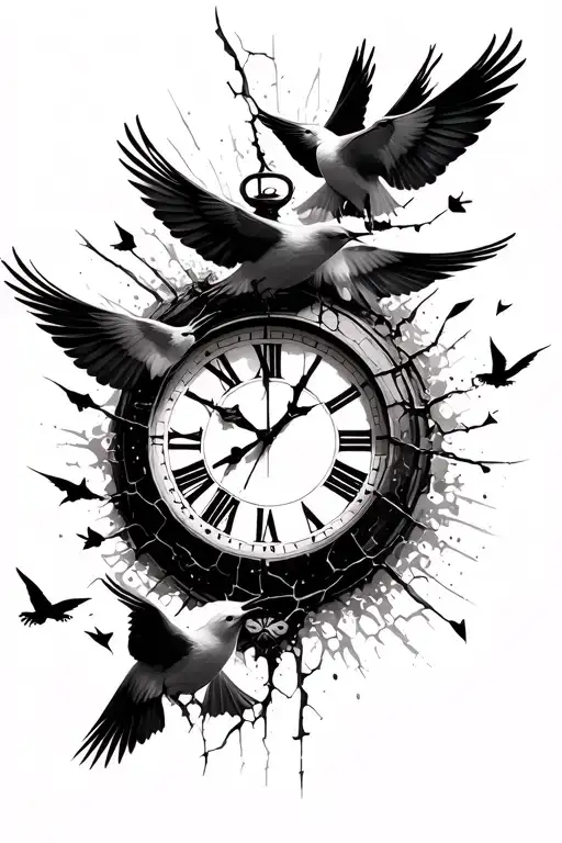 Shattered Clock Birds Flying Towards