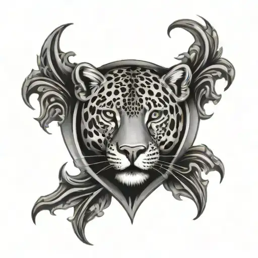 Heart With Flame Around It And A Jaguar Surrounded