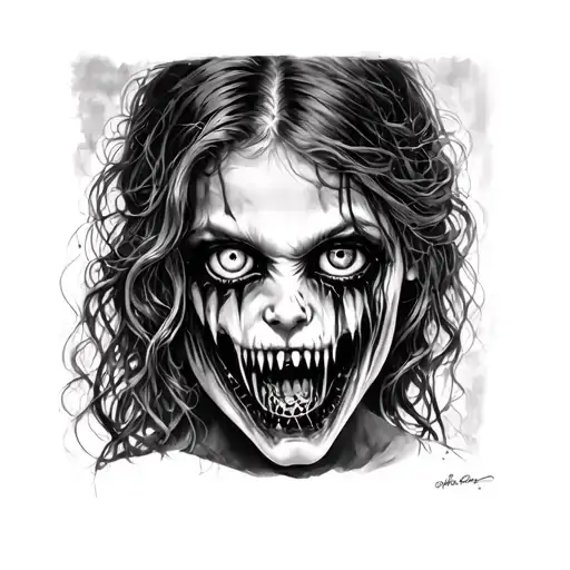 Horror Girl With Deranged Eyes And Mouth