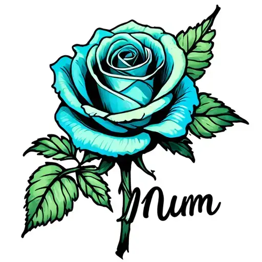 Blue And Green Rose With Mum Text