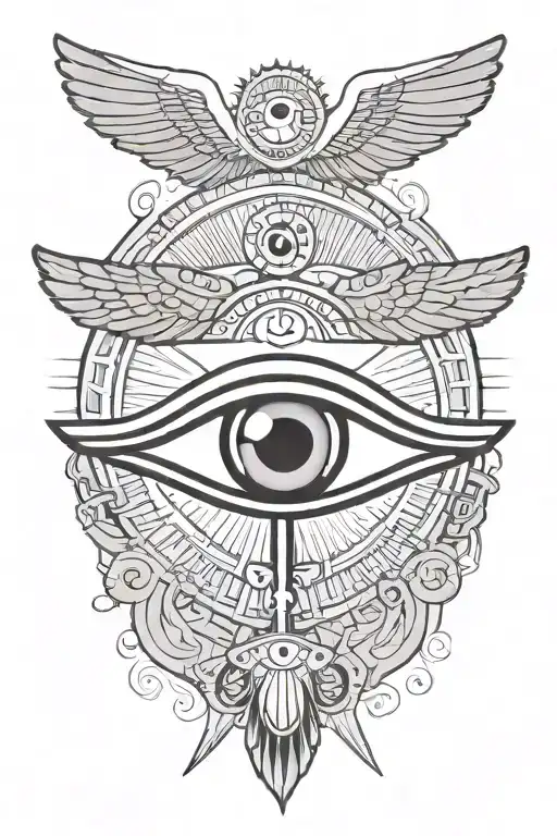 Minimal Eye Of Ra With Wings Surrounded