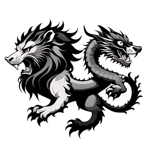 Scottish Lion Back To Back With Chinese Dragon