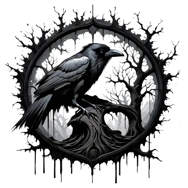 Raven Trees Gothic Cathedral Window Splatter Effects Tribal