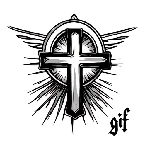 Cross With Halo Above It With The Word Gif Underneath In Cursive