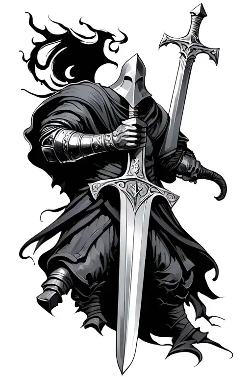 Crusader Holding Sword Surrounded