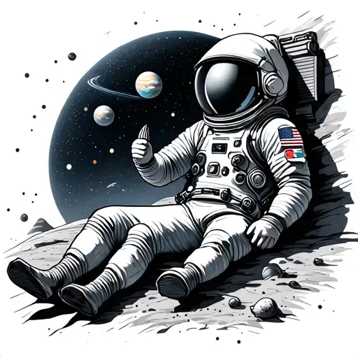 Astronaut Laying Down Overlooking Space Surrounded