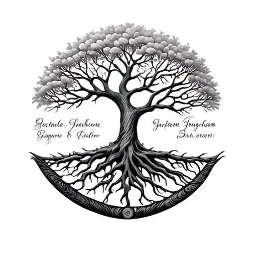 Large Tree Of Life With 3 Names Carved Into It