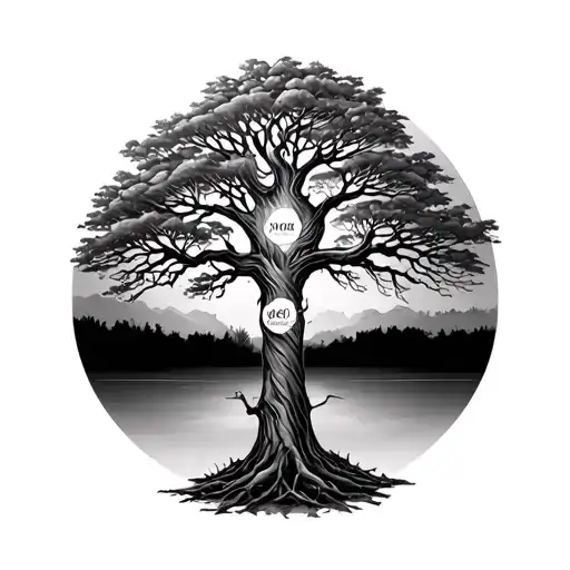 Large Tree With 3 Names Carved Into It