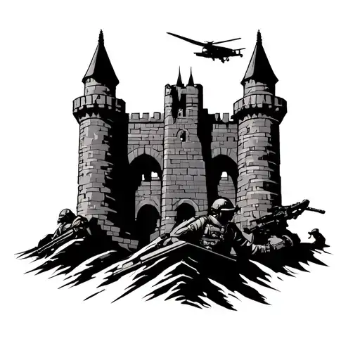 Air Assault On Top Of Combat Engineer Castle Silhouette