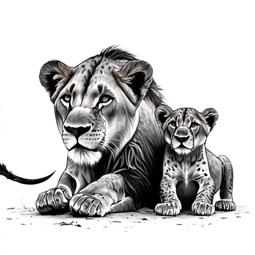 2 Lioness And 2 Cubs Playing