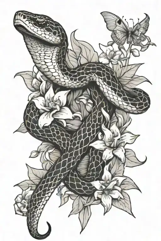 Snake And Flowers