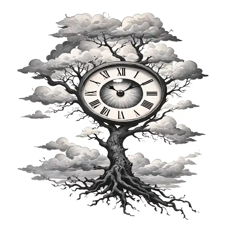 Clouds Eye Clock Life Tree