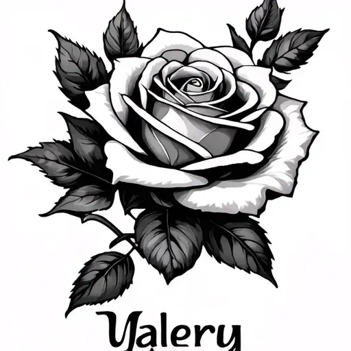 Name Valery With A Rose Intertwined