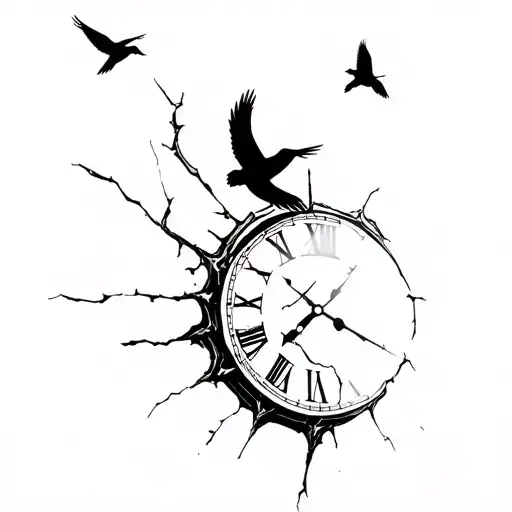 Broken Clock Birds Flying Towards