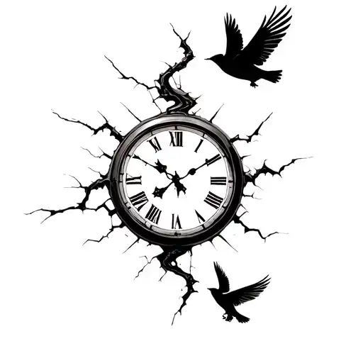 Broken Clock Birds Flying Towards