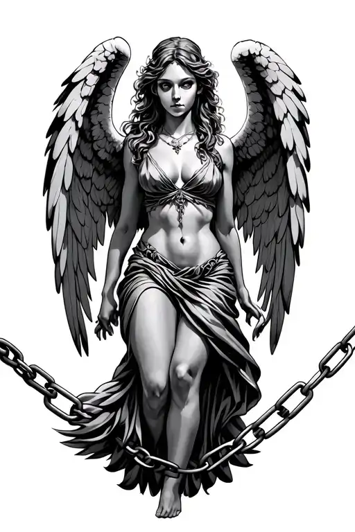 Chained Angel Breaking Free From Chains