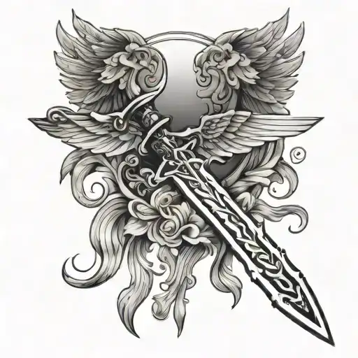 Delicate Single Sword With Wings Spread Wings