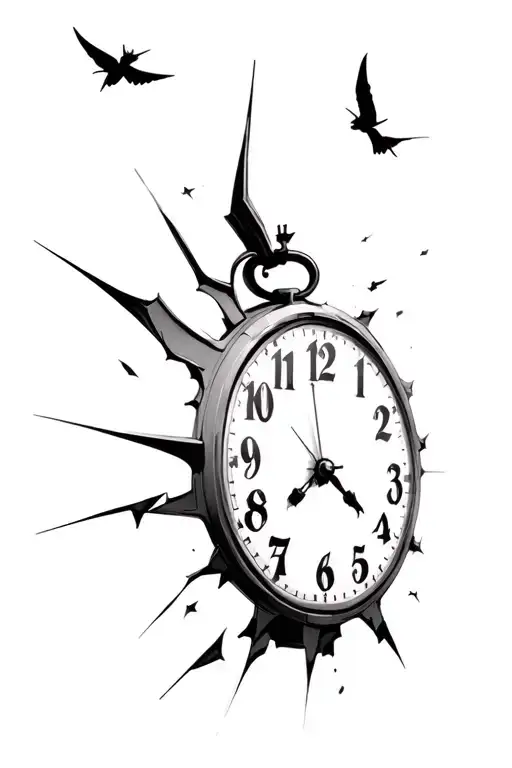 Broken Clock With Numbers Flying Away