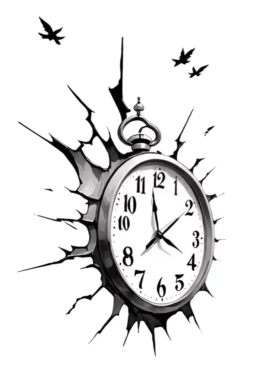 Broken Clock With Numbers Flying Away