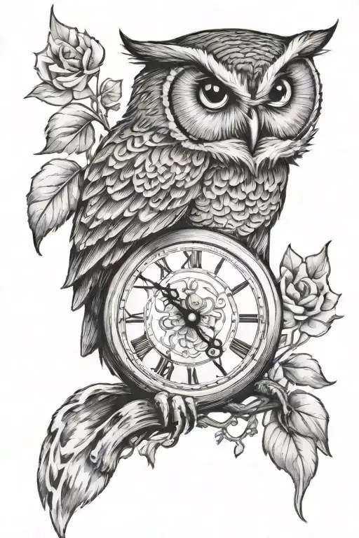 Owl With A Clock In Its Paws