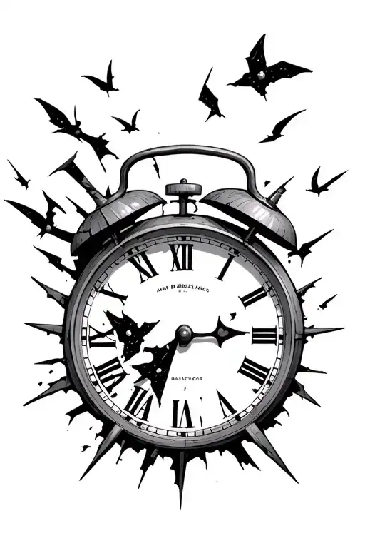 Broken Clock With Numbers Flying Away
