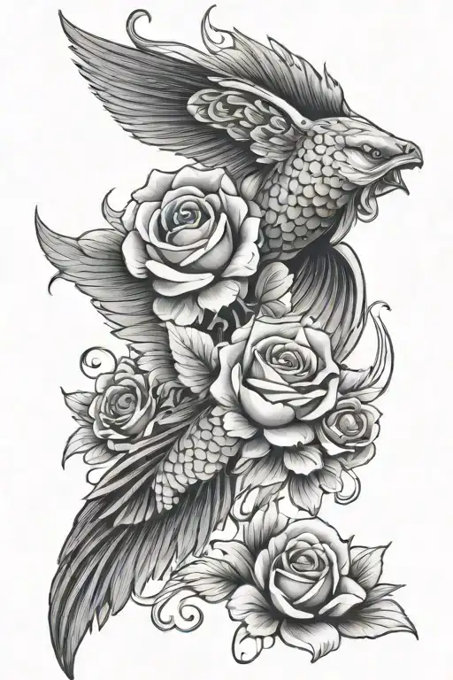 Wings Roses Pheonix Koi Fish
