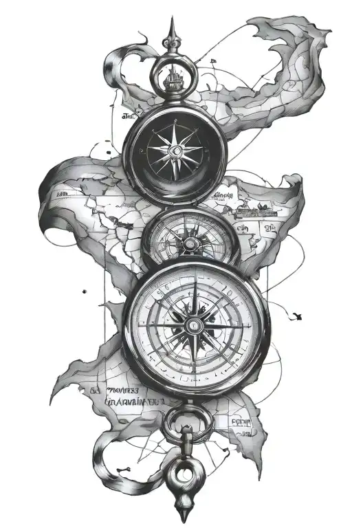 Compass And Map Forearm Tattoo Design Featuring