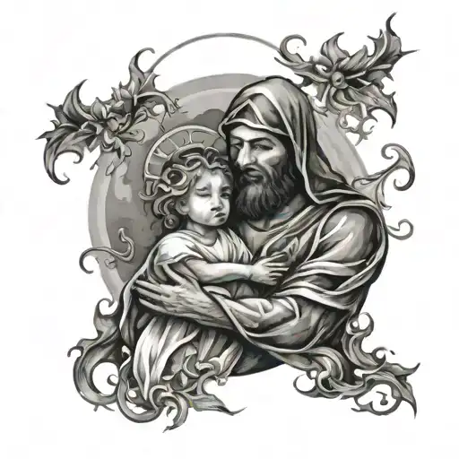 Marry And Child Christ Full Watercolour Looking Flame