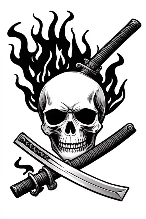 Skull And Katana And Fire