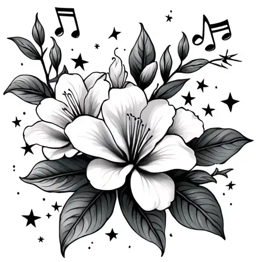 Oleander Flowers With Music Notes And Stars Forming The Shape