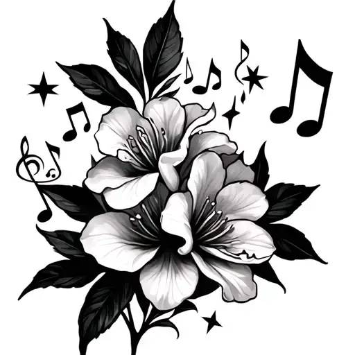 Oleander Flowers With Music Notes And Stars Forming The Shape No Leaves