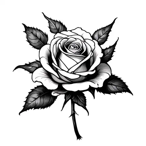 Line Drawing Rose With 13 Petals And Thorns