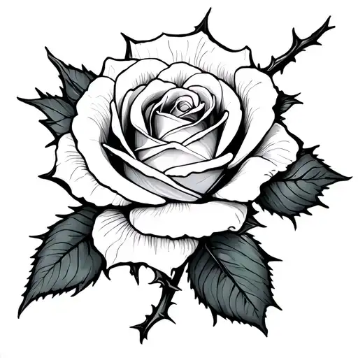 Line Drawing Rose With 13 Petals And Thorns No Shading
