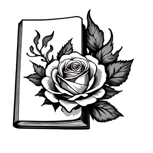 Book With Vintage Rose And Fire