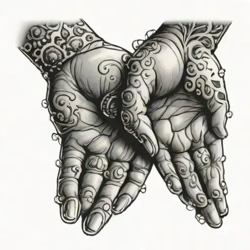 Baby And Mother Holding Hands With Snowfakes